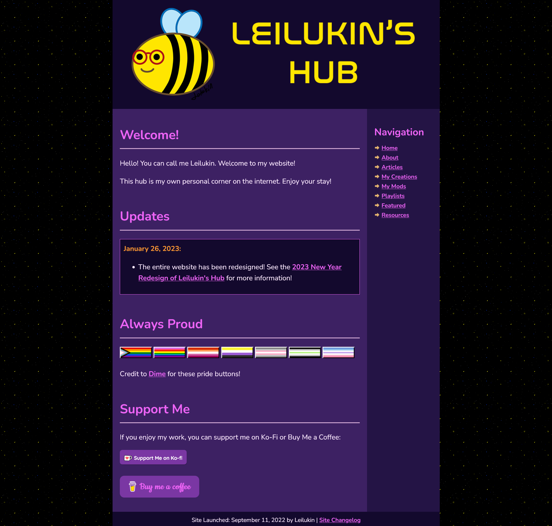 Screenshot of Leilukin's Hub home page on 26 January 2023