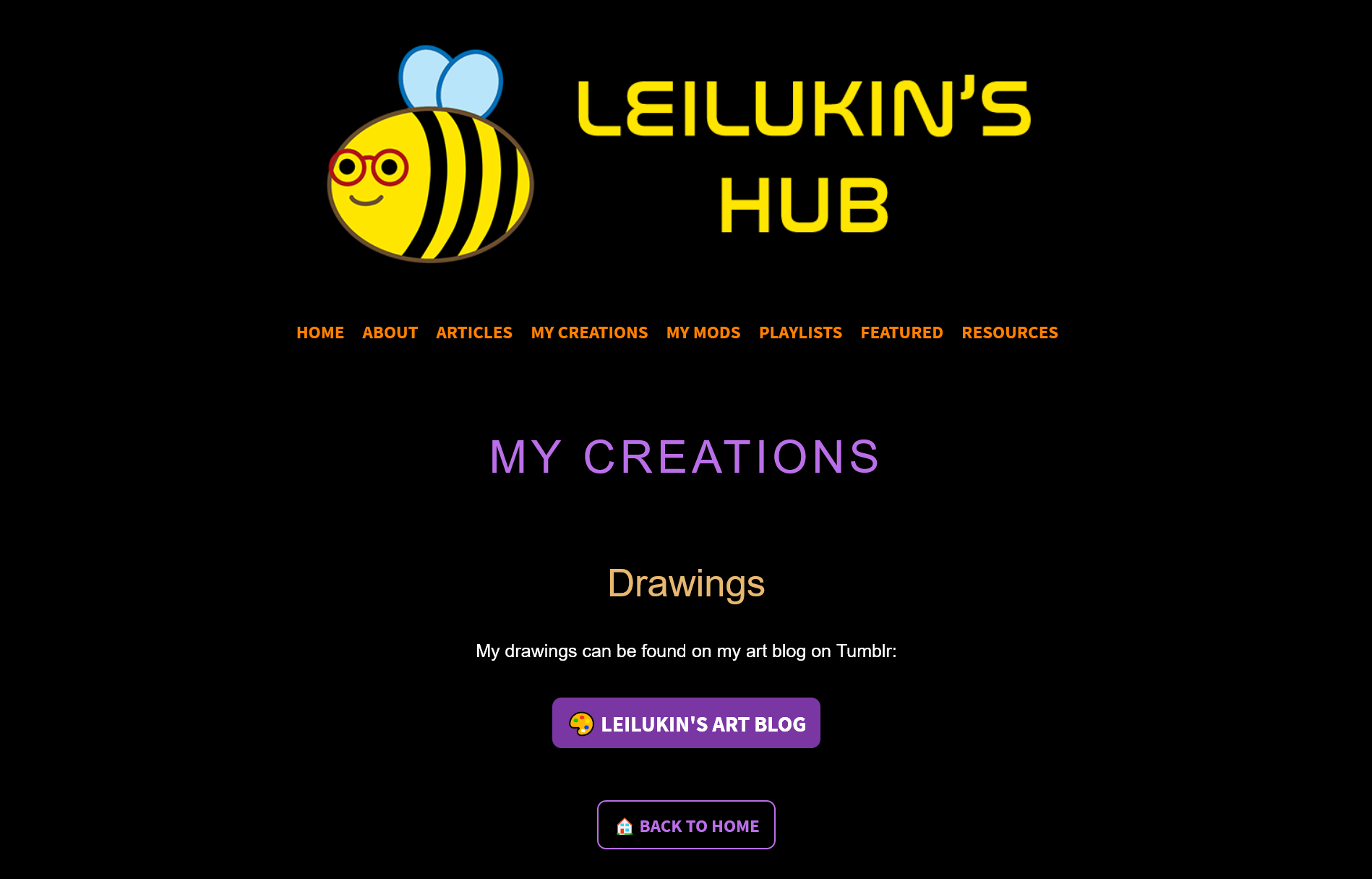 A screenshot of Leilukin's Hub website's My Creation page, with its layout design released on the site's launch on September 11, 2023