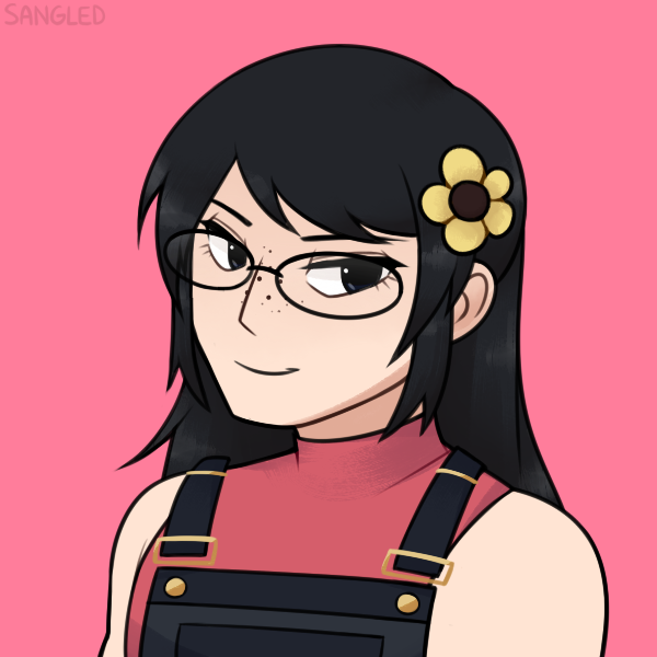 an image of emma created in picrew. the image is fem presenting and represent characteristics that emma sees of herself when she can be fem presenting in her physical space